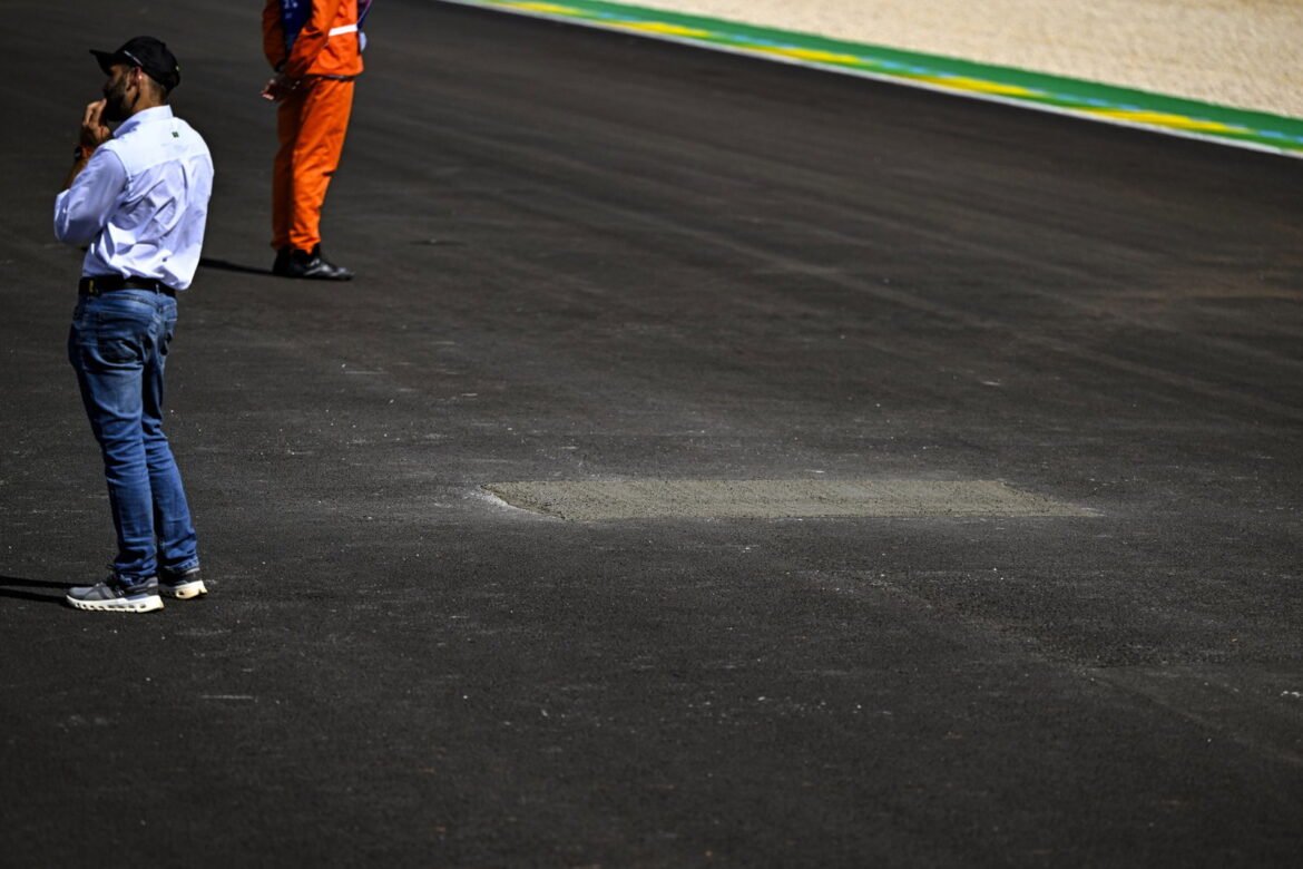 Mais problemas com o asfalto na pista do MotoGP do Brasil após novas obras de reparo.