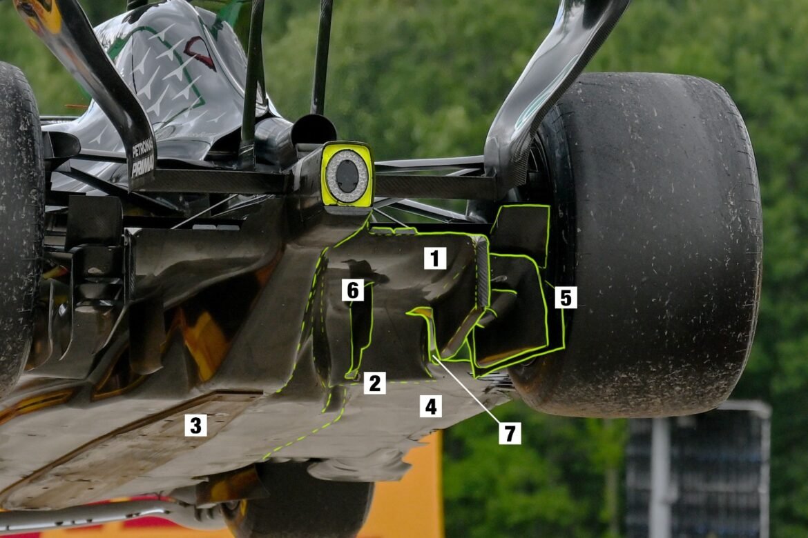 O que podemos aprender com o assoalho da Mercedes após a aposentadoria de George Russell no GP da Bélgica
