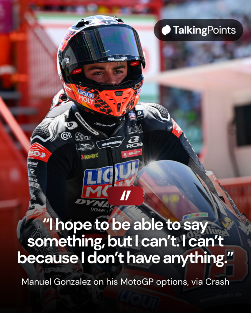 Piloto de Moto2 Manuel Gonzalez no pit lane após conquistar a pole position no Grande Prêmio da Itália de 2026